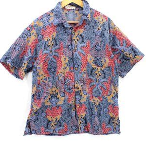 Vintage Bali Bagus Batik Hawaiian Shirt Mens Multicolor Button Down Collared XL